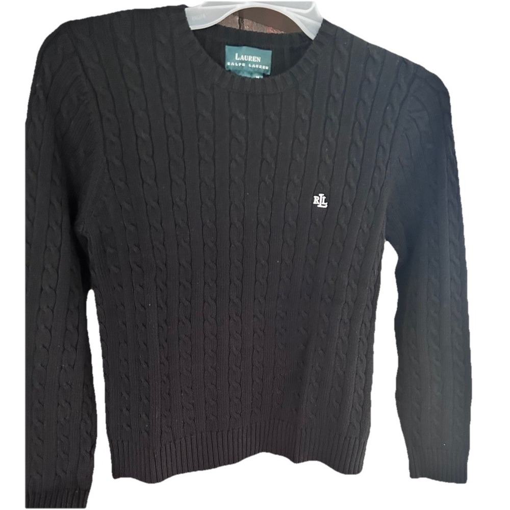 Lauren Ralph Lauren Black Cable Knit Preppy Sweater Women's Size Medium Vintage